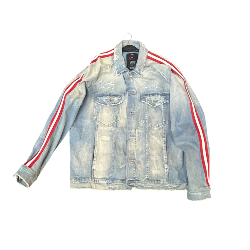 Jordan Craig Legacy Edition Distressed Denim Jacket Light Wash Side Stripe 3XL